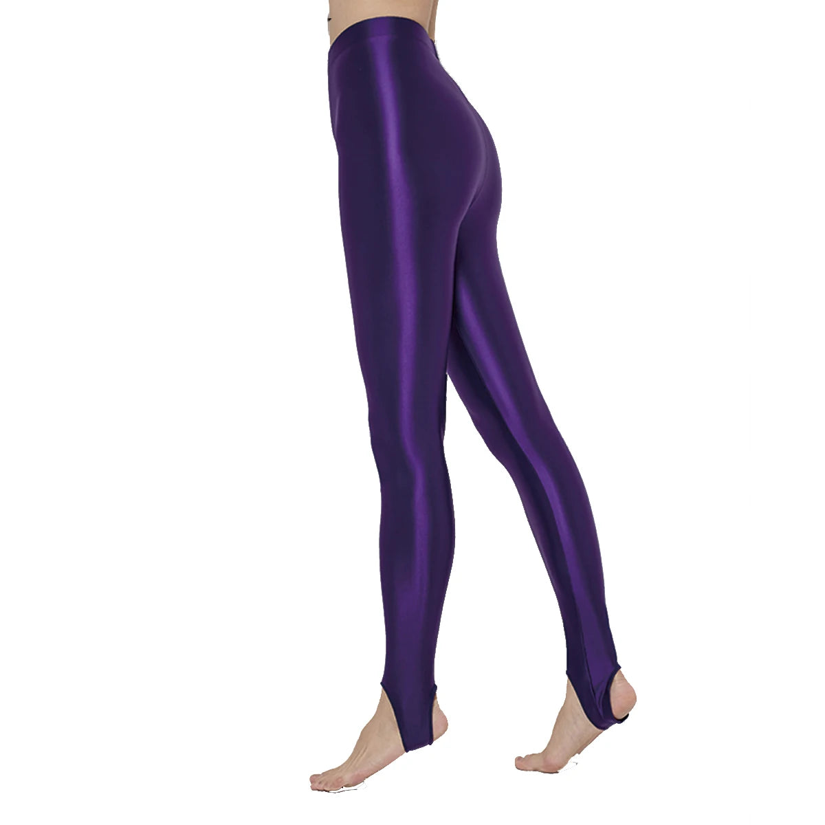 AMORESY Women Glossy Soft Smooth Breathable Satin Stretch Thin High Waist Slim Bodybuilding Yoga Sports Tights Stirrup Leggings
