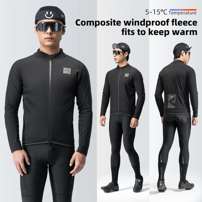 ROCKBROS Autumn Winter Cycling Jacket Windproof Thermal Fleece Warm Coat Heat Storage Windbreaker Overcoat Men Cycling Clothing