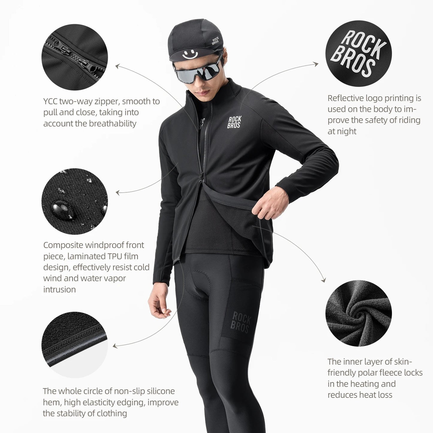 ROCKBROS Autumn Winter Cycling Jacket Windproof Thermal Fleece Warm Coat Heat Storage Windbreaker Overcoat Men Cycling Clothing