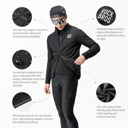 ROCKBROS Autumn Winter Cycling Jacket Windproof Thermal Fleece Warm Coat Heat Storage Windbreaker Overcoat Men Cycling Clothing