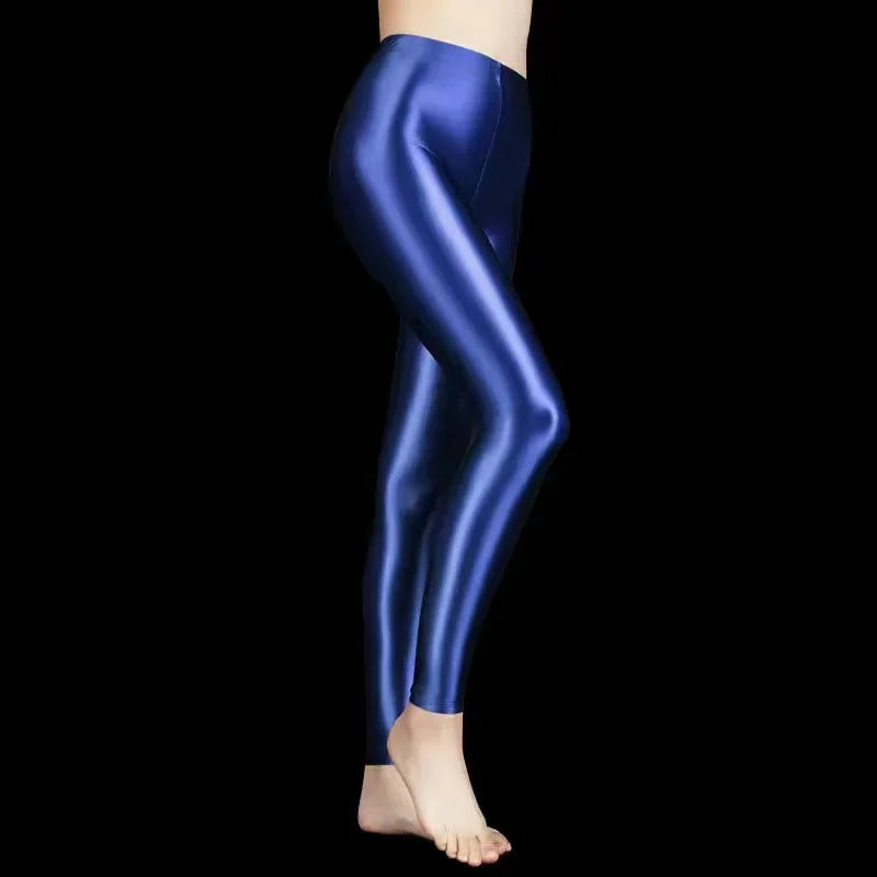 2020 Sexy Satin Glossy Leggings Trousers Glitter Stockings Shiny Japanese Ankle-Length Pants High Waist Tights Women Yoga Pants