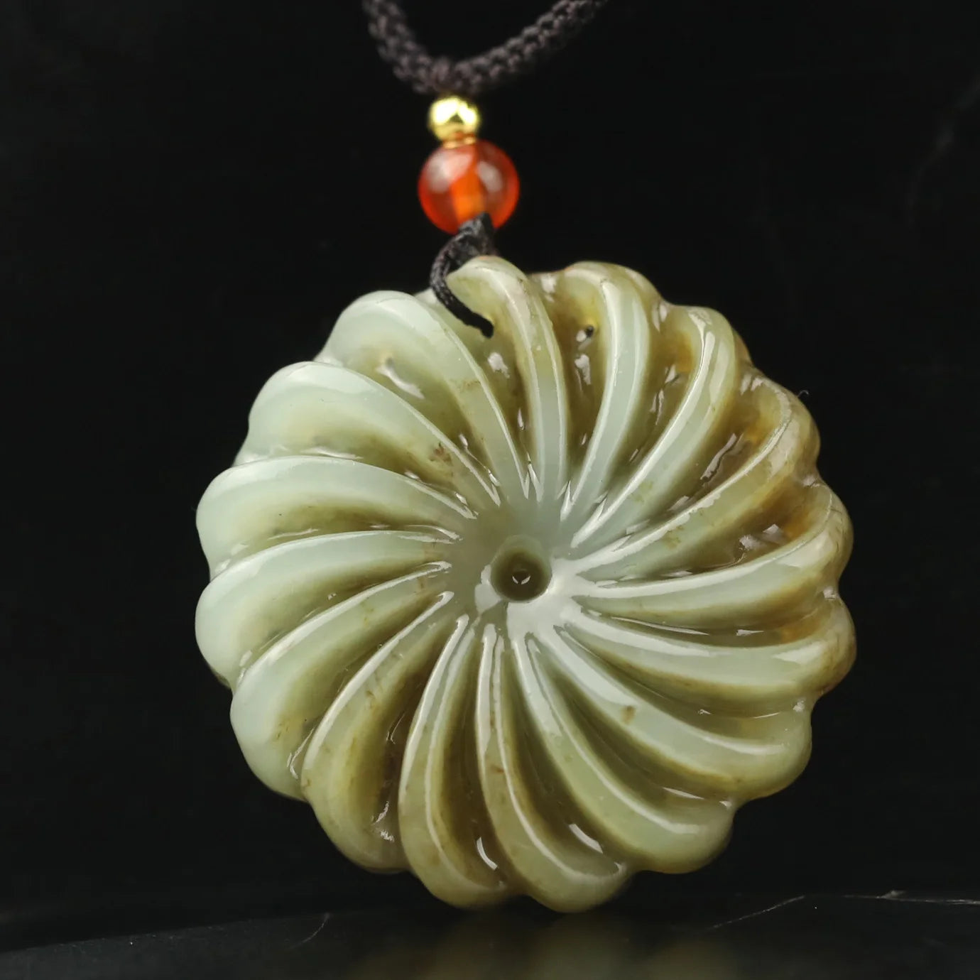China Natural hetian Jade Hand Carved statue flower and dragon loong pendant #50