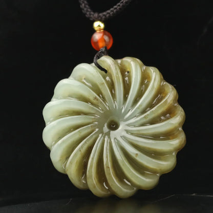 China Natural hetian Jade Hand Carved statue flower and dragon loong pendant #50