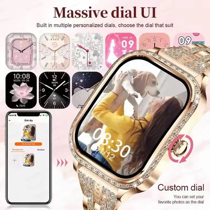 Fashion Rose Gold Smart Watch Women 1.75" HD Display Heart Rate Sports Fitness IP68 Waterproof BT Call Smartwatch For Lady Gifts