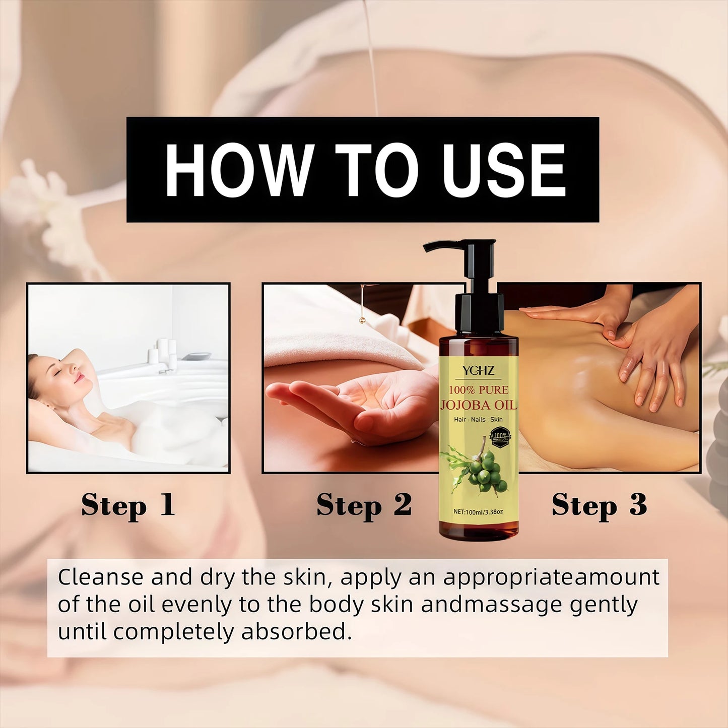 Jojoba Oil—Pure Natural Skin Care and Hair Care Product, Moisturizes the Skin, Nourishes the Scalp and Hair. Suitable for the Face, Neck, Hair, Hands, Feet, and Body, Can Be Used for Massage, Skin Care, and Eyelash Care.