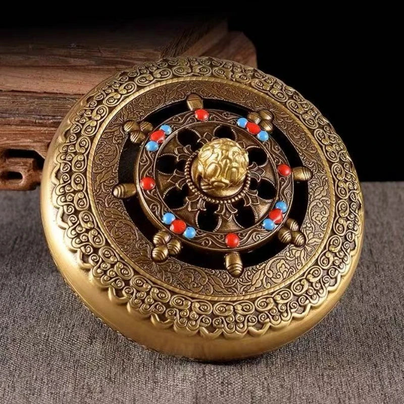 Buddhism Hall Carving Bronze Incense Burner,Eight Auspicious Incense Burner Tibetan Home Sandalwood Stove Altars Buddhist Item