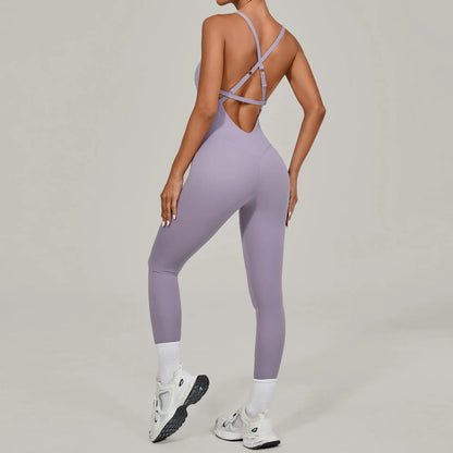 Female Jumpsuit One Pieces Fitness Overalls Body Sexy Bodysuit Sports Jumpsuit Sportswear Purple Woman Clothing Elegant Backless