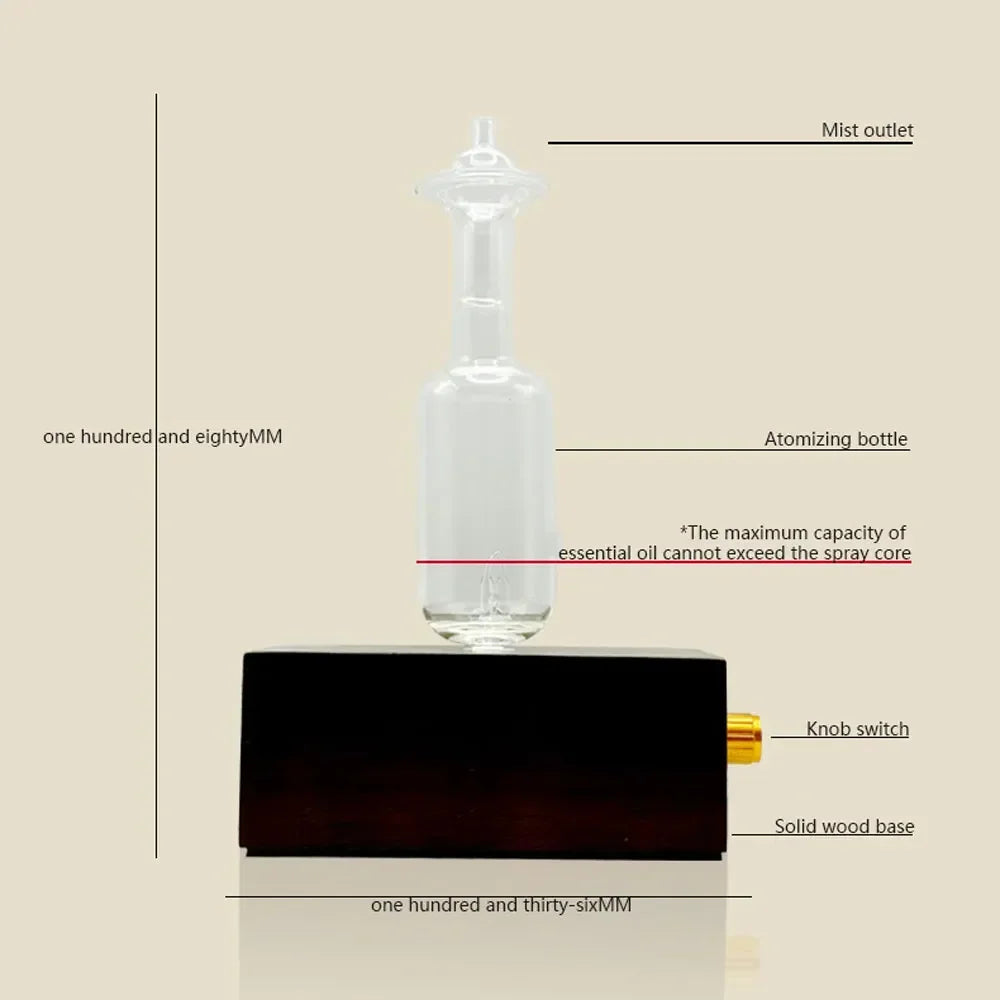 Waterless Fragrance Diffuser For Essential Oil 2600MAH Aromatherapy Diffuser Machine Glass & Wood Base Home Freshener Device