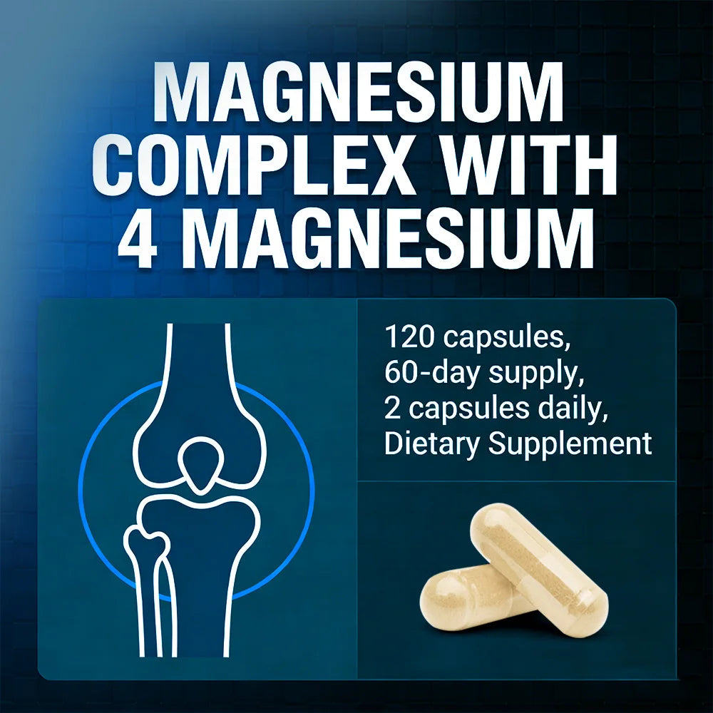 Magnesium Complex 710MG Capsules - 8 Chelated Forms + B/C/E Vitamins, Sleep Stress Relief, Bone Muscle Heart Health, Non-GMO