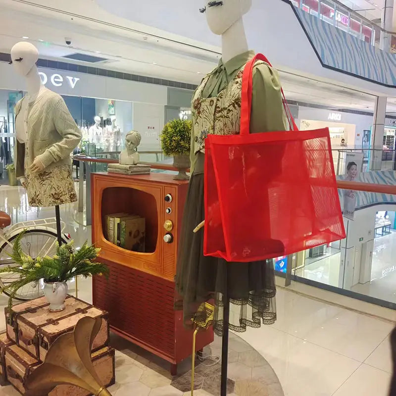 Mesh Handbag Transparent Shopping Bag Swimming Bag Nylon Mesh Dance Yoga Fitness Large Capacity Storage Bag Beach Bag