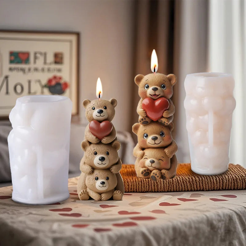 Candle Mold Stacked Bear Shape Aromatherapy Candle Silicone Mold DIY Ornament Handmade Gypsum Fragrance Stone Mold