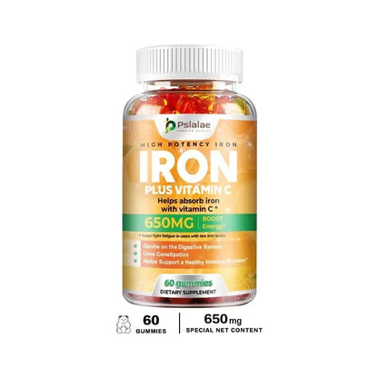 Iron Gummies 650 Mg - Promotes Red Blood Cell Production, Relieves Fatigue, Gently Absorbs Iron, and Improves EnergySupplementsS