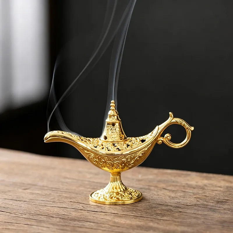 Durable Antique Style Incense Burner Air Purification Metal Aroma Furnace Gifts Wishing Aladdin Lamp Home Decor