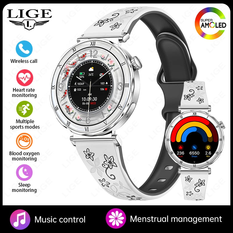 LIGE Ultra Thin Smart Watch Women Always On Display Clock Diamond Bracelet Sports BT Call AMOLED Fashion Smartwatch Ladies Gift