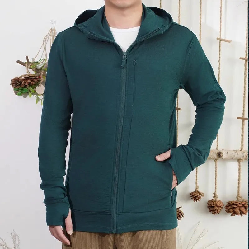 Men's Outdoor Merino Wool Quick-Drying Windproof Soft-Shell Hiking Jacket