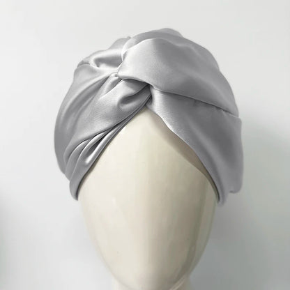 Double Layers 100% Silk Twisted Sleeping Bonnet Natural Silk Turban With Elastic Ribbon Women Headwrap For Hair Care 19Momme