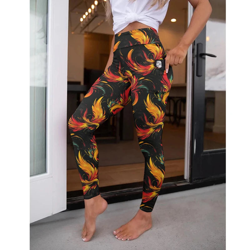 LETSFIND New Arrival Women Pockert Elastic Pants Fashion High Waist 3D Digital Printing Stretch Fitness Sexy Girls Leggings