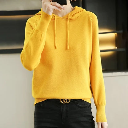 Women Sweater 2025 Autumn Winter Hooded Pullovers Long Sleeve Bottoming Shirts Loose Knitted Jumpers Solid Casual Ladies Sweater