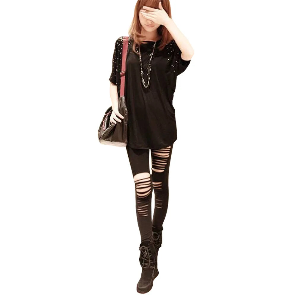 2025 Sexy Leggings Ripped Leggins Women Low Waist Pants Hollow Out Leggings Stretch Dancing Club Street Pants