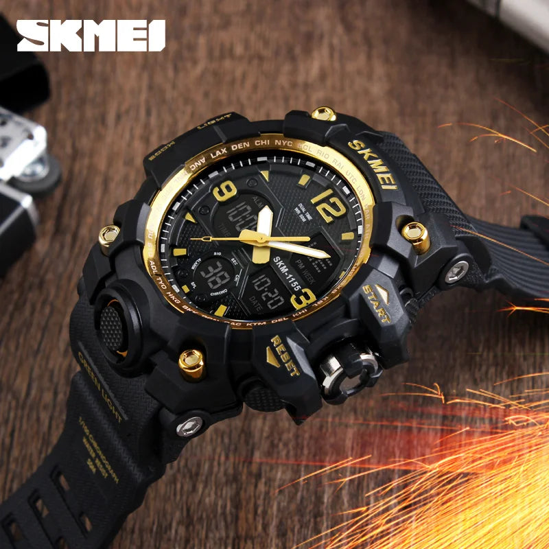 SKMEI 1155 Digital Military Watch for Men Sports Waterproof Large Mens Electronic Wristwatches Shockproof LED Display Clock 1637