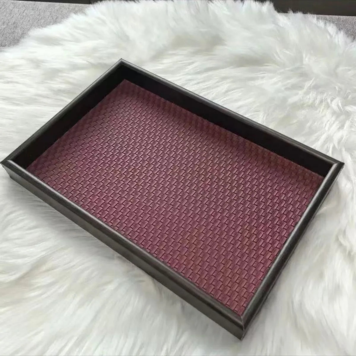 Elegant Woven Faux Leather Tray for Cosmetics, Perfume & Aromatherapy Storage Tray - Key Holder & Decorative Storage Plate