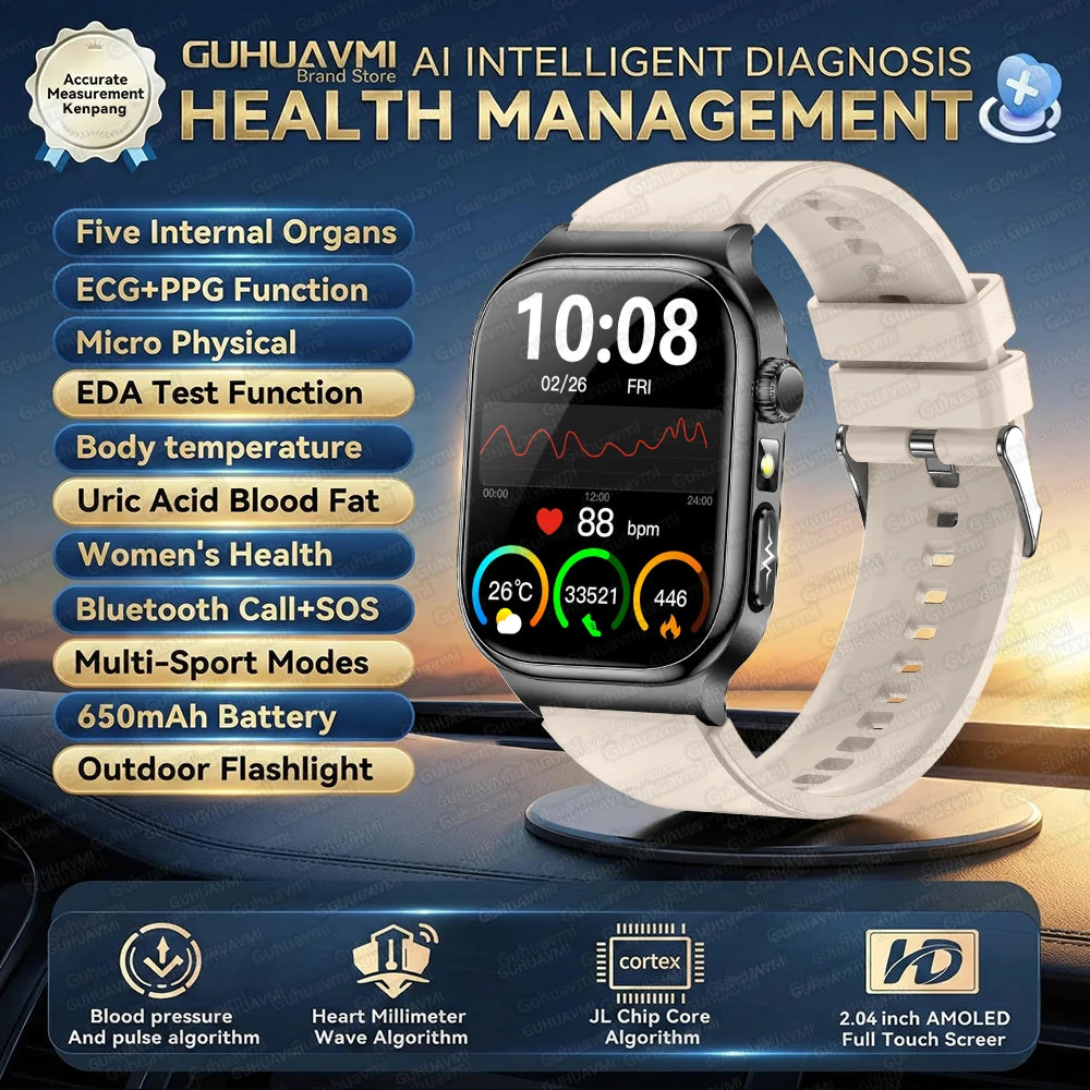New Blood Lipids Uric Acid Blood pressure Smart Watch Men ECG+PPG Fitness Tracker Clock Heart Rate Bluetooth call Smart watches