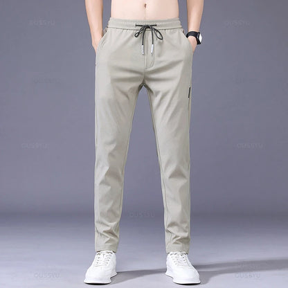 OUSSYU Brand New Spring Summer Men's Casual Pants Slim Pant Straight Thin Trousers Male Fashion Stretch Khaki Jogging 28-38
