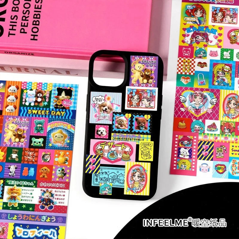 Korean Japanese Cartoon Journaling Sticker Sweet Cake Puppy Scrapbook Sticker DIY Decor Retro Anime Stationery Sticker Kids Gift