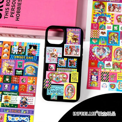 Korean Japanese Cartoon Journaling Sticker Sweet Cake Puppy Scrapbook Sticker DIY Decor Retro Anime Stationery Sticker Kids Gift