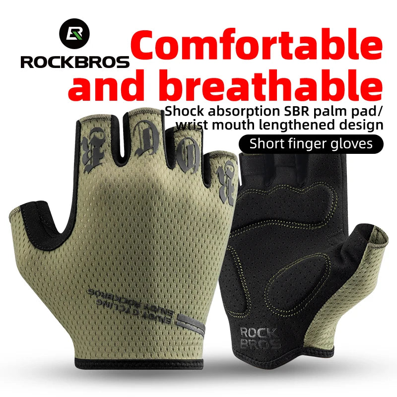 ROCKBROS Half Finger Gloves SBR Palm Pads Breathable Anti-shock Cycling Gloves High Elasticity Fitness Bicycle Fingerless Gloves