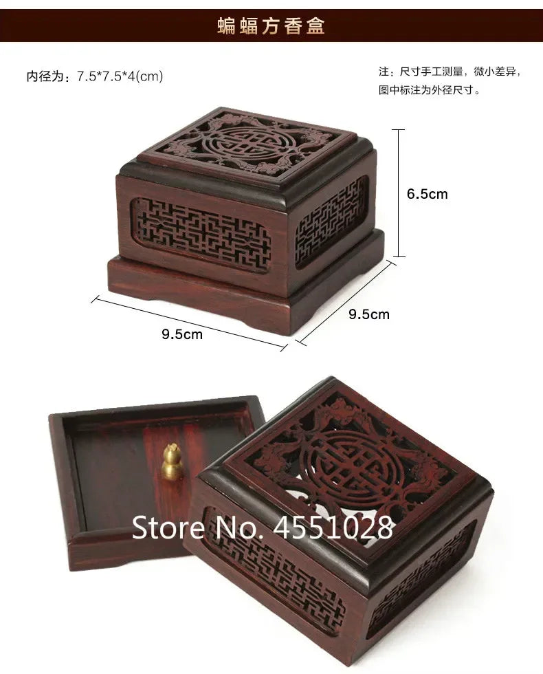 Red Rosewood Incense Burner Double-Layer Sandalwood Box Wood Carving Crafts Solid Four-Corner Ornament Home Decor