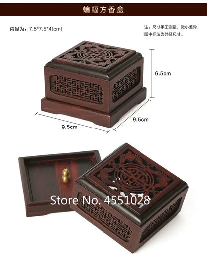 Red Rosewood Incense Burner Double-Layer Sandalwood Box Wood Carving Crafts Solid Four-Corner Ornament Home Decor