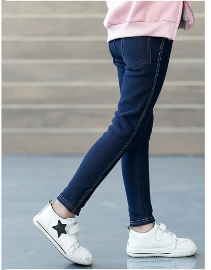 Girls Skinny Pants Winter Thick Leggings For Girls Pencil Pants Cowboy Denim Long Pants Children Trousers Kids Winter Clothes