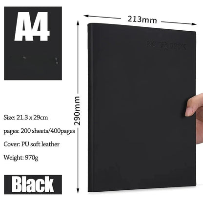 A4 A6 Large Size Notebook, 200/400 Pages Thick Leather Journal, Blank Minimalist Notepad for Office,College,Sketching&Journaling