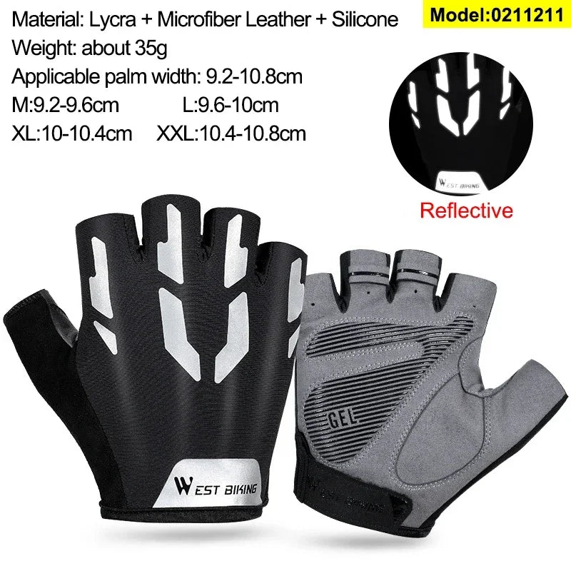 WEST BIKING Mountain Road Bike Gloves Half Finger Summer Cycling Equipment Anti-slip Shock SBR Bicycle Fitness Fingerless Mitten