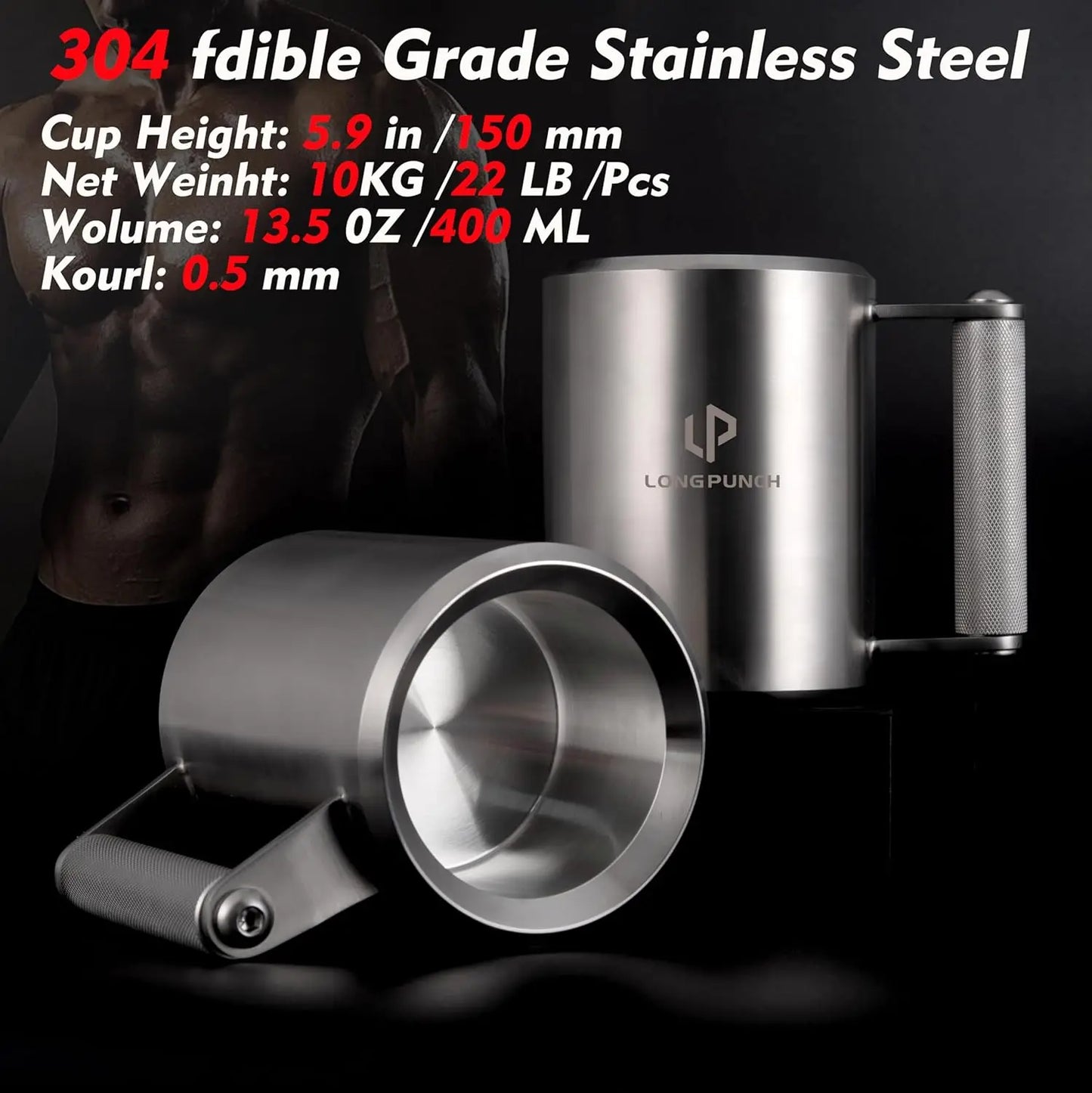 Heavy Mug 10KG/22LB 14 oz, Stainless Steel Overweight Dumbbell Cups, Fitness Sports Water Cup, Funny Beer Mug, Gym Workout and C