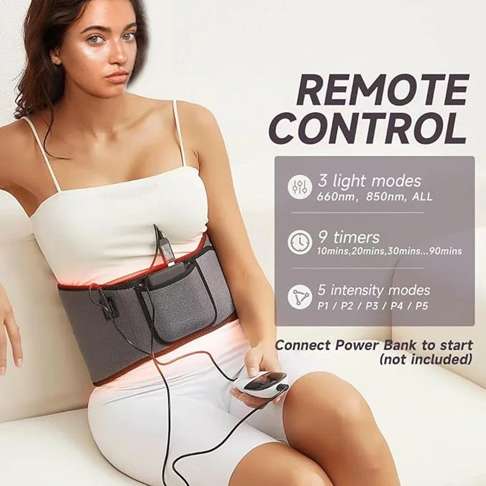 Far Infrared Red Light Therapy Belt Waist Back Pain Relief 660nm 850nm LED Massage Belt Blood Circulation Muscle Relaxation
