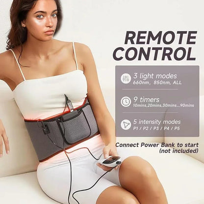Far Infrared Red Light Therapy Belt Waist Back Pain Relief 660nm 850nm LED Massage Belt Blood Circulation Muscle Relaxation