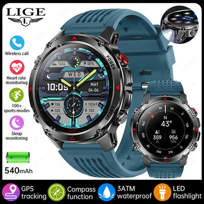 LIGE 2026 New Professional GPS Track Sports Smartwatch Outdoor RIDE Run Compass Altimeter 3ATM Fitness Bracelets 540mAh Watches