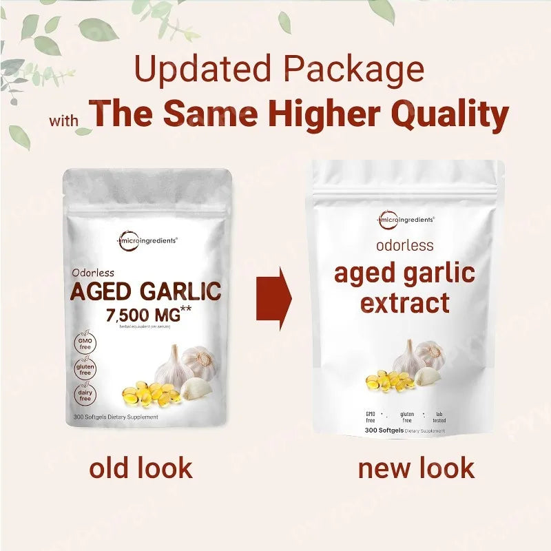 Odorless Garlic Oil Capsules 2 Years Aged Garlic Extract Natural Herbal Supplements Wirh Grown Allium Sativum Bulb 300 Softgels