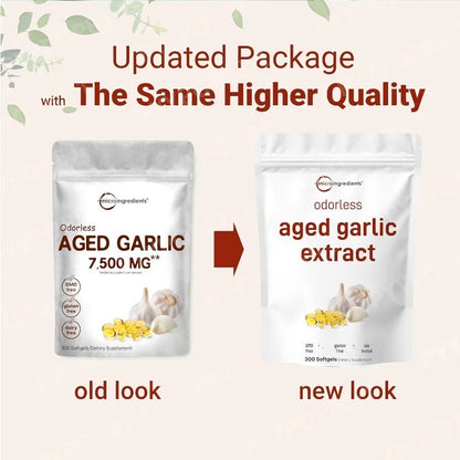 Odorless Garlic Oil Capsules 2 Years Aged Garlic Extract Natural Herbal Supplements Wirh Grown Allium Sativum Bulb 300 Softgels