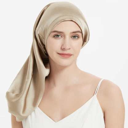 100% Mulberry Silk Sleeping Cap Long Hair Night Silk Sleep Bonnet Cover for Women for Hair Care 60*33CM