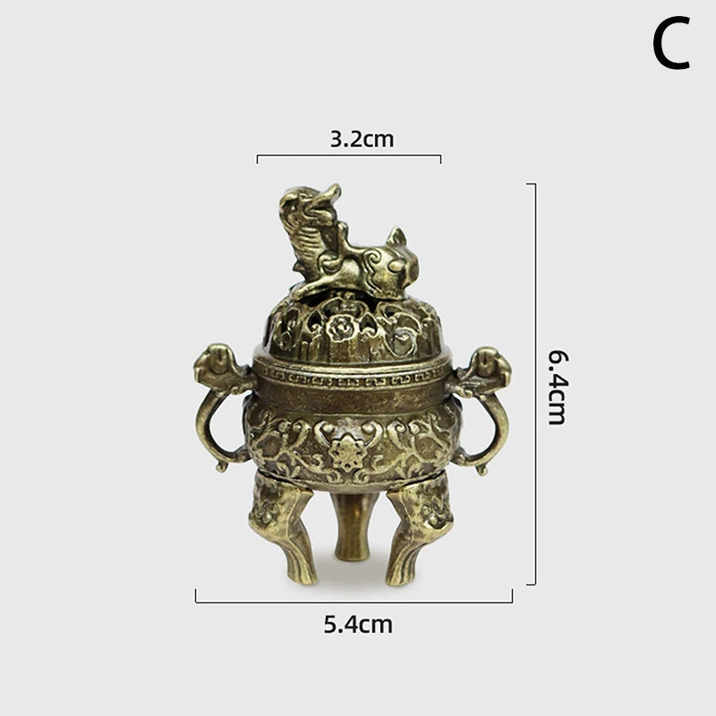 Antique Incense Burner Buddhist Hollow Incenses Holder With Cover Chinese Ancient Mini Censer Ornaments Home Office Decoration