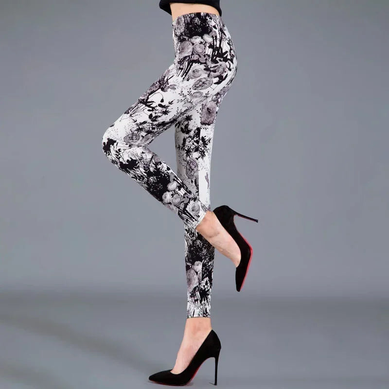 Women Floral Printed Exercise Colorful Peony Flower Female Elastic Leggins High Waist Pants Push Up Trousers Fitness Leggings