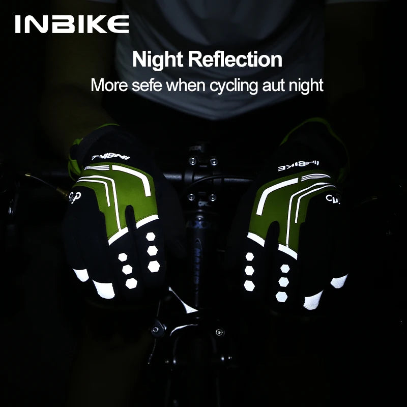 INBIKE Thermal Cycling Gloves Gel Winter MTB Road Bike Gloves Windproof Shockproof Full Finger Glove Bicycle Riding Accessories