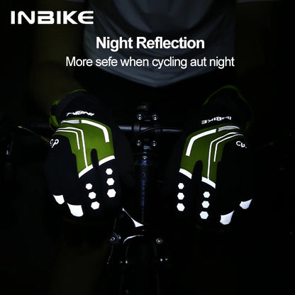 INBIKE Thermal Cycling Gloves Gel Winter MTB Road Bike Gloves Windproof Shockproof Full Finger Glove Bicycle Riding Accessories