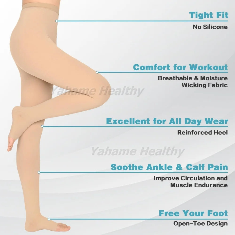 20 - 30mmHg Compression Stockings Closed/Open Toe Waist High Compression Leggings for Edema, Varicose Veins, Swelling, Pregnant