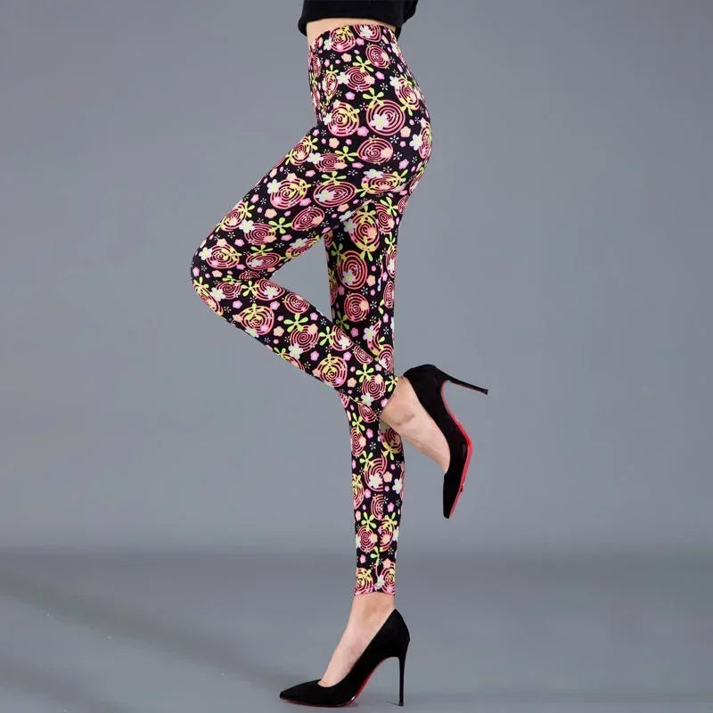 Women Floral Printed Exercise Colorful Peony Flower Female Elastic Leggins High Waist Pants Push Up Trousers Fitness Leggings