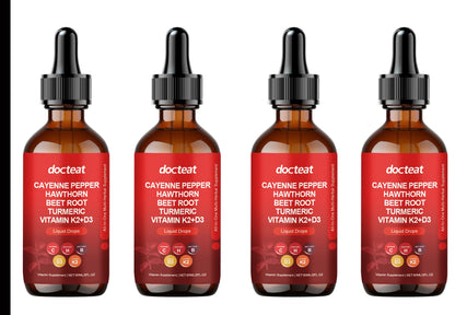 Cayenne Pepper Drops with Hawthorn Berry, Beetroot, Turmeric, and Vitamins D3 & K2 - All-in-One Liquid Supplement