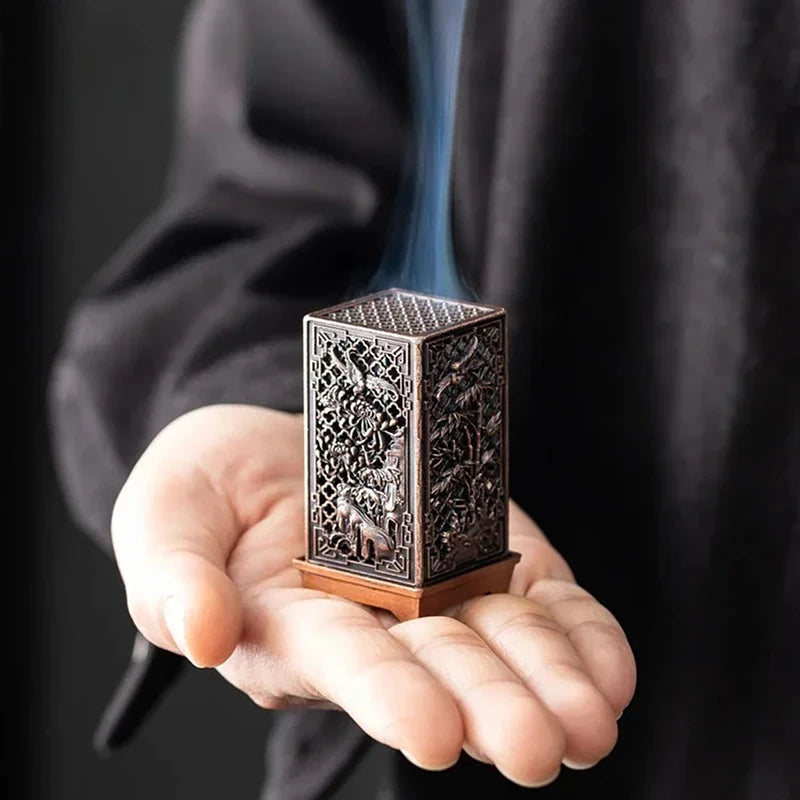 1pcs Square Vertical Chinese Incense Burners Small Alloy Incense Holder Indoor Aromatherapy Home Ornament Household Decoration